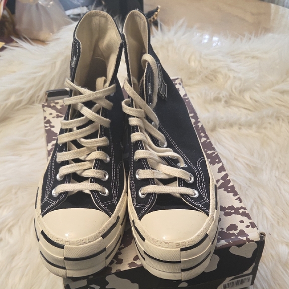 Converse Black and Cream High-Top Athletic Shoes